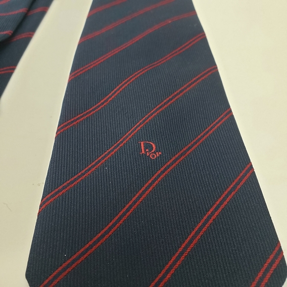 Christian Dior Striped Textured Navy Blue Red Tie - Picture 5 of 8